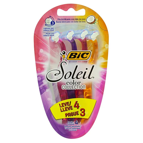 Aparelho p/ Depilar Bic Soleil Color Leve 4 Pague 3