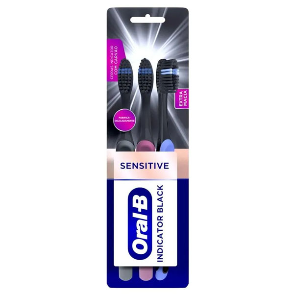 Escova Dental Oral-B Pro-Saúde Extramacia Sensitive Indicator Blackc/3Unid