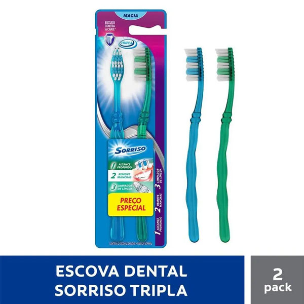 Escova Dente Sorriso Tripla Macia Cabeça Normal C/2