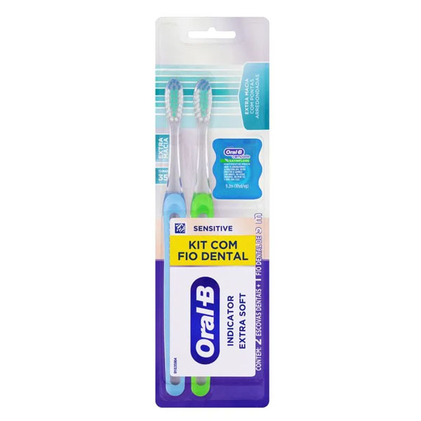 Kit Oral-B 2 Escova Dent Sensitive Extra Macia + Fio Dental