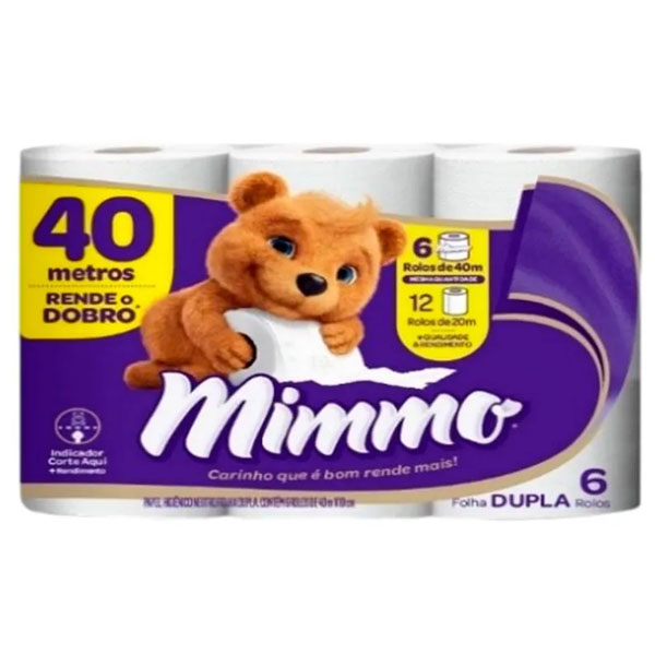 Papel Higiênico Mimmo Folha Dupla Neutro 40 Metros c/ 6 Unid