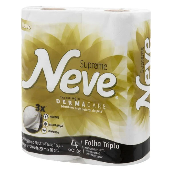 Papel Higiênico Neve Supreme Folha Tripla Neutro 20 Metros c/ 4 Unid