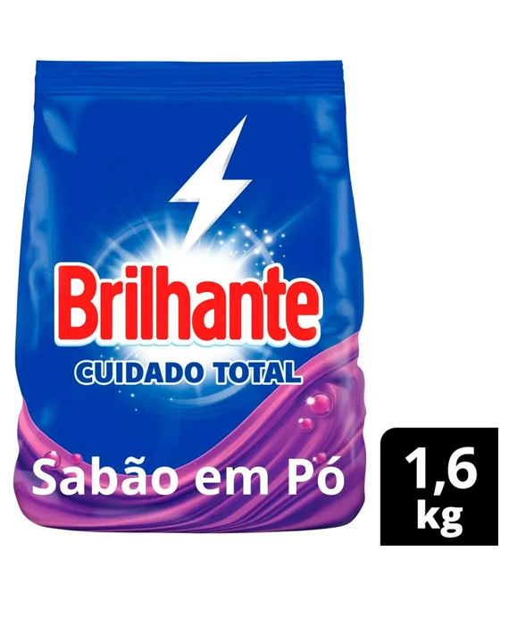 Lava Roupas em Pó Brilhante Roupas Brancas e Coloridas Cuidado Total Pacote 1.6Kg