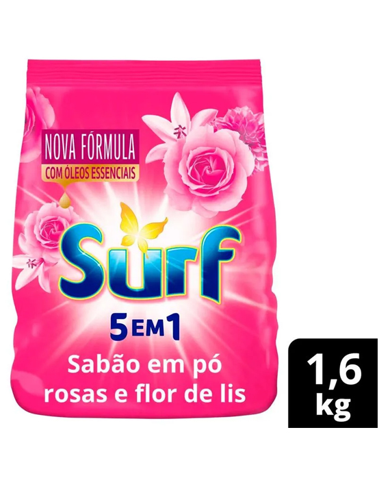 Lava Roupas em Pó Surf Rosa e Flor de Lis Pacote 1.6Kg