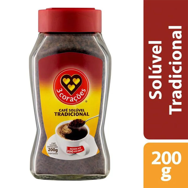 Café Solúvel Granulado 3 Corações Tradicional Vidro 200g